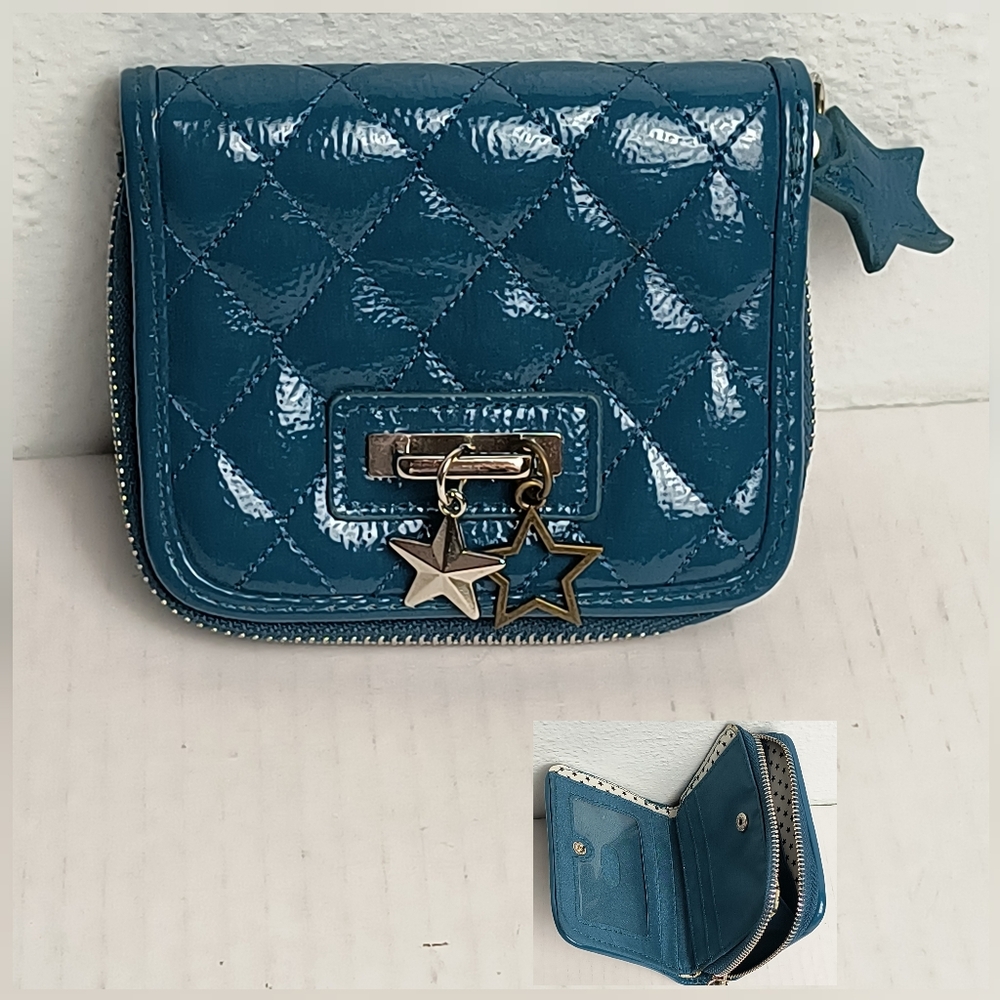 Turquoise Vegan Quilted Wallet Coin holder Cards Purse